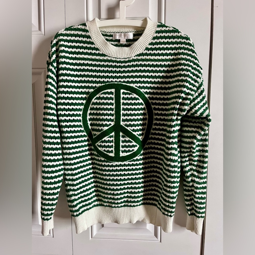Spiritual Gangster from Evereve, Peace Sign Sweater, Kelly Green, Size Small.